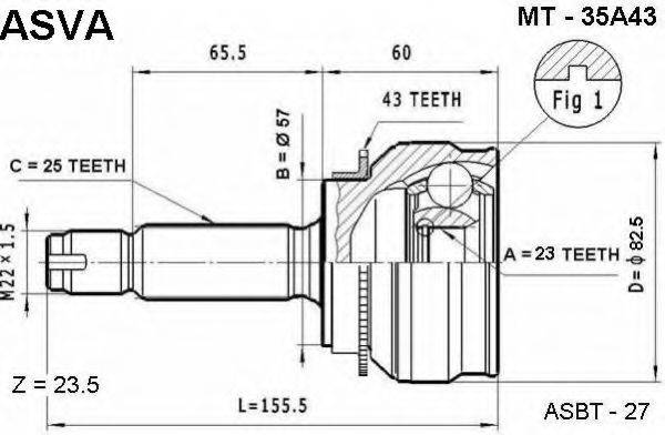 ASVA MT35A43 Шарнірний комплект, приводний вал