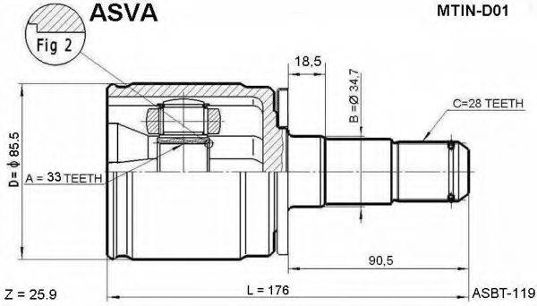 ASVA MTIND01 Шарнірний комплект, приводний вал