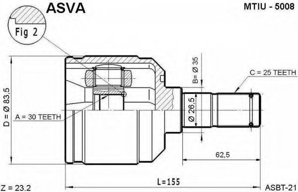 ASVA MTIU5008 Шарнірний комплект, приводний вал