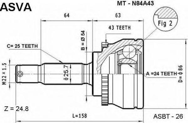 ASVA MTN84A43 Шарнірний комплект, приводний вал