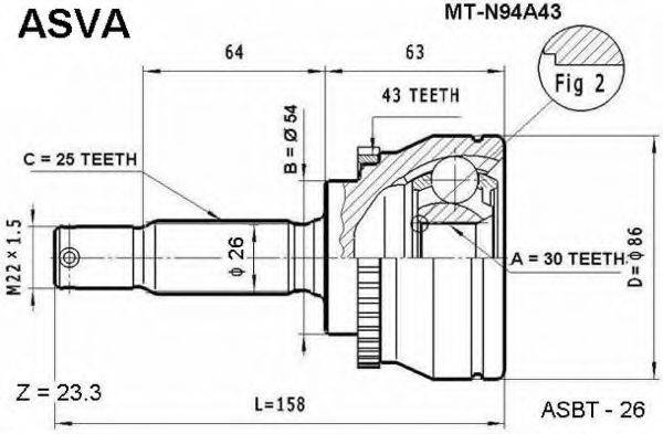 ASVA MTN94A43 Шарнірний комплект, приводний вал