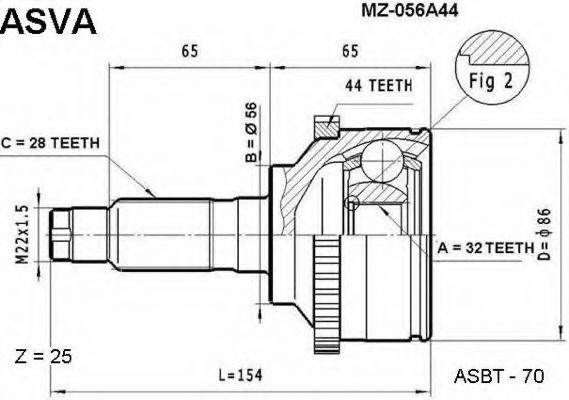 ASVA MZ056A44 Шарнірний комплект, приводний вал