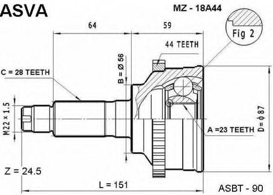 ASVA MZ18A44 Шарнірний комплект, приводний вал