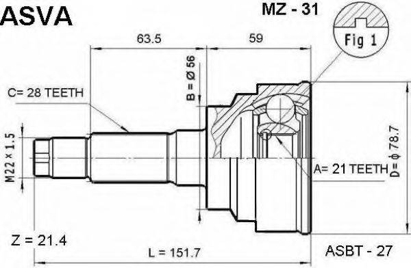 ASVA MZ31 Шарнірний комплект, приводний вал