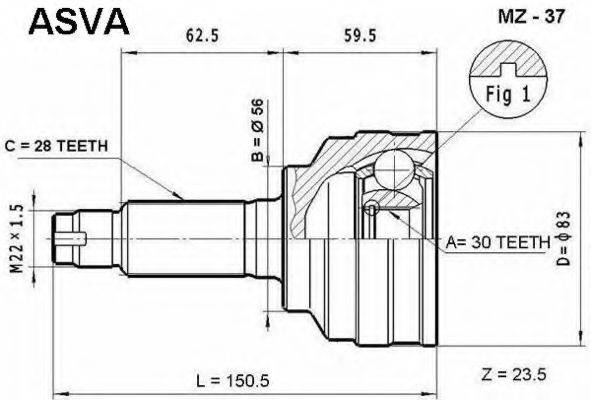 ASVA MZ37 Шарнірний комплект, приводний вал