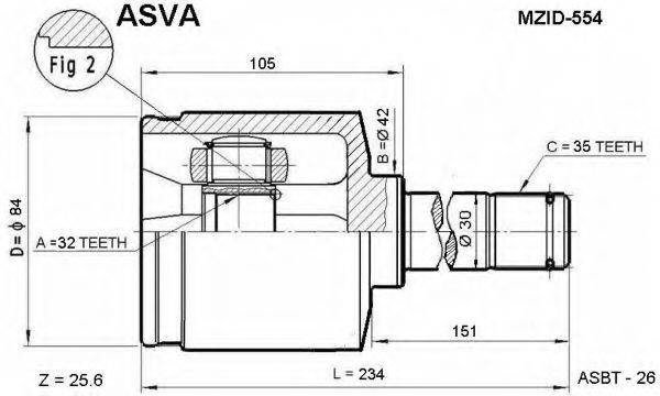 ASVA MZID554 Шарнірний комплект, приводний вал
