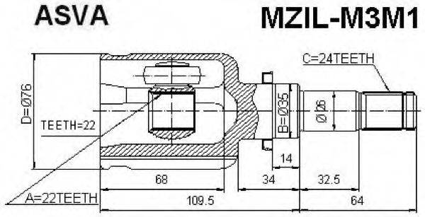ASVA MZILM3M1 Шарнірний комплект, приводний вал