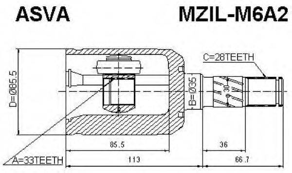 ASVA MZILM6A2 Шарнірний комплект, приводний вал