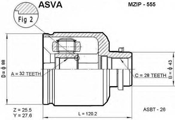 ASVA MZIP555 Шарнірний комплект, приводний вал