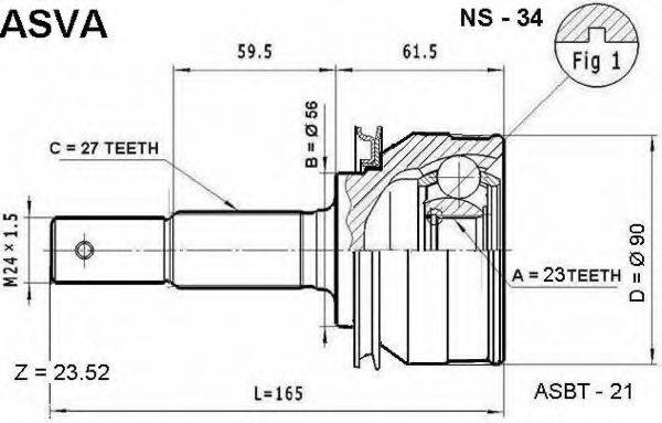 ASVA NS34 Шарнірний комплект, приводний вал