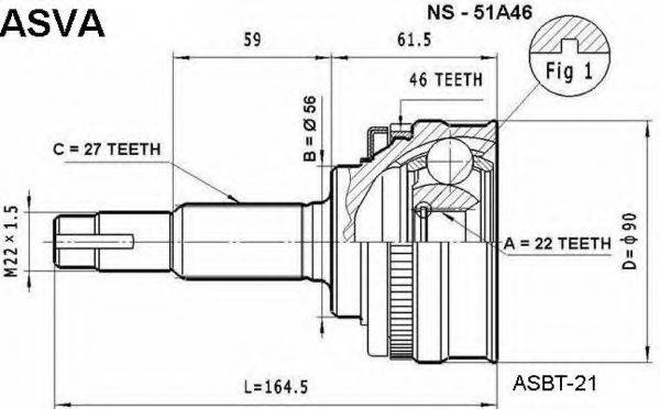 ASVA NS51A46 Шарнірний комплект, приводний вал