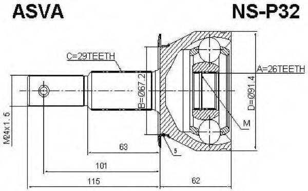 ASVA NSP32 Шарнірний комплект, приводний вал