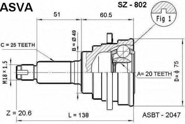 ASVA SZ802 Шарнірний комплект, приводний вал