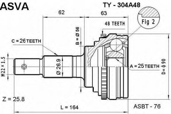 ASVA TY304A48 Шарнірний комплект, приводний вал