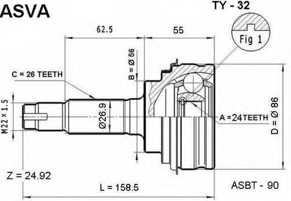 ASVA TY32 Шарнірний комплект, приводний вал