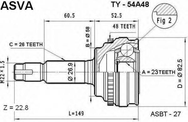 ASVA TY54A48 Шарнірний комплект, приводний вал