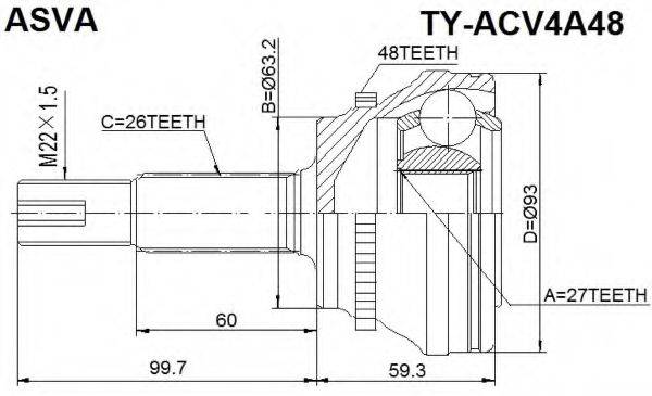 ASVA TYACV4A48 Шарнірний комплект, приводний вал