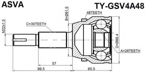 ASVA TYGSV4A48 Шарнірний комплект, приводний вал