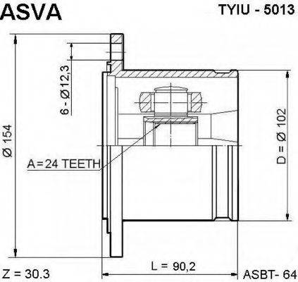 ASVA TYIU5013 Шарнірний комплект, приводний вал