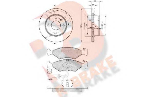 R BRAKE 3R04104844 Комплект гальм, дисковий гальмівний механізм