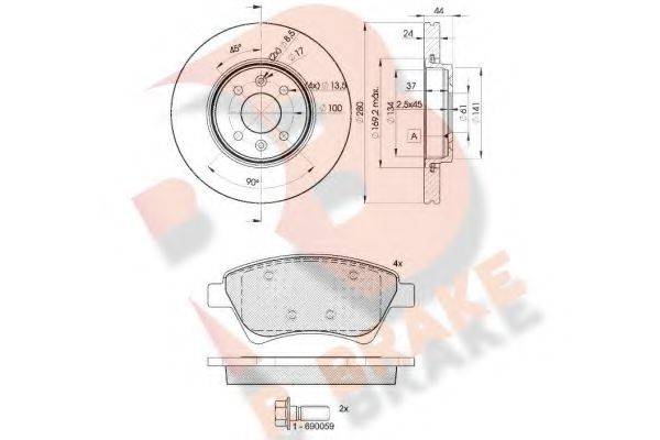 R BRAKE 3R15357829 Комплект гальм, дисковий гальмівний механізм