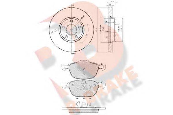 R BRAKE 3R16173963 Комплект гальм, дисковий гальмівний механізм