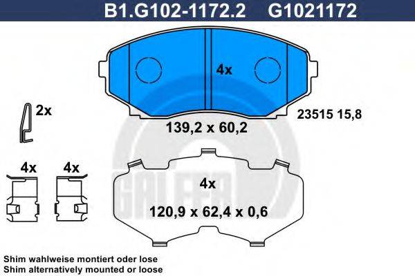GALFER B1G10211722 Комплект гальмівних колодок, дискове гальмо