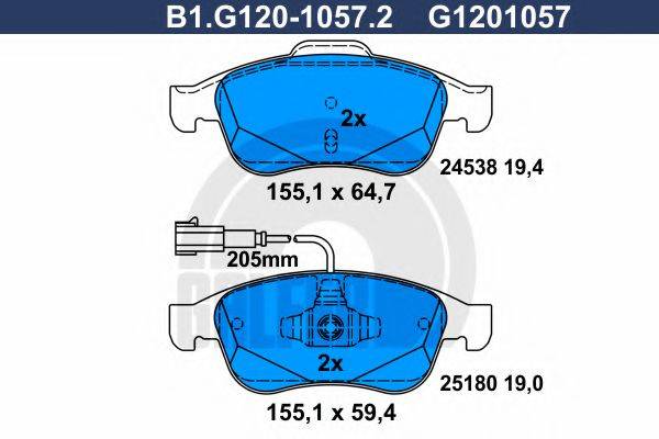 GALFER B1G12010572 Комплект гальмівних колодок, дискове гальмо