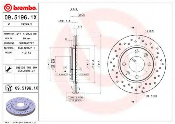BREMBO 0951961X гальмівний диск