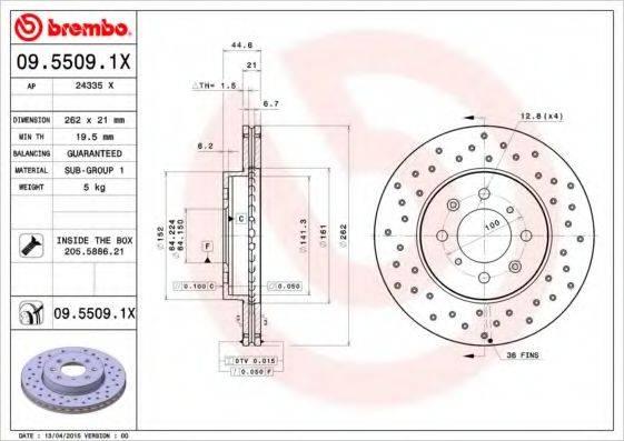 BREMBO 0955091X гальмівний диск