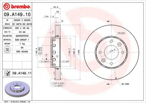 BREMBO 09A14910 гальмівний диск