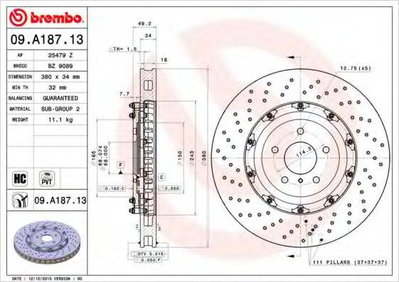 BREMBO 09A18713 гальмівний диск