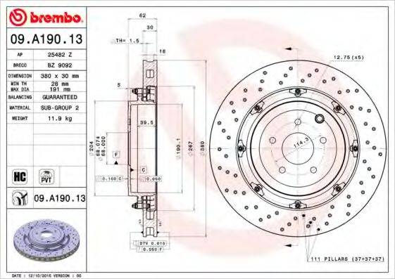 BREMBO 09A19013 гальмівний диск