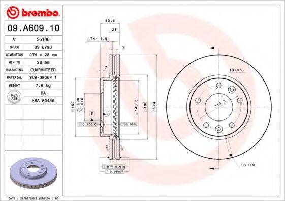 BREMBO 09A60910 гальмівний диск