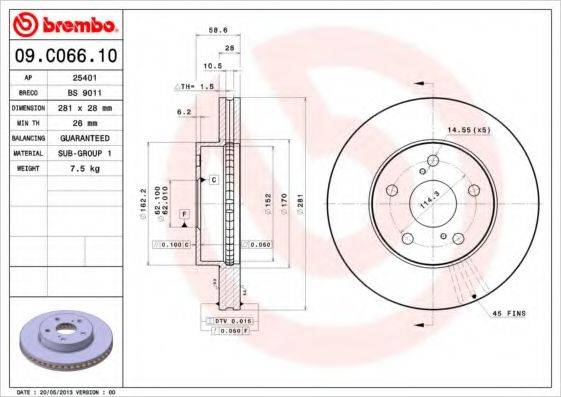 BREMBO 09C06610 гальмівний диск