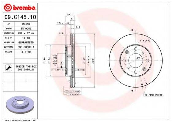 BREMBO 09C14510 гальмівний диск