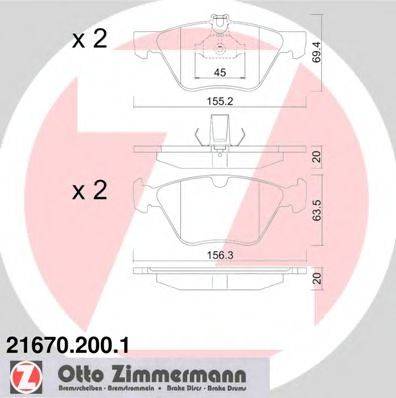 ZIMMERMANN 216702001 Комплект гальмівних колодок, дискове гальмо