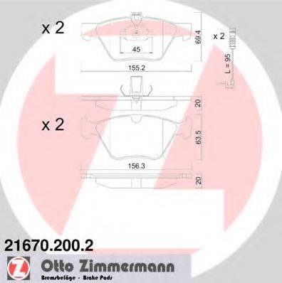 ZIMMERMANN 216702002 Комплект гальмівних колодок, дискове гальмо